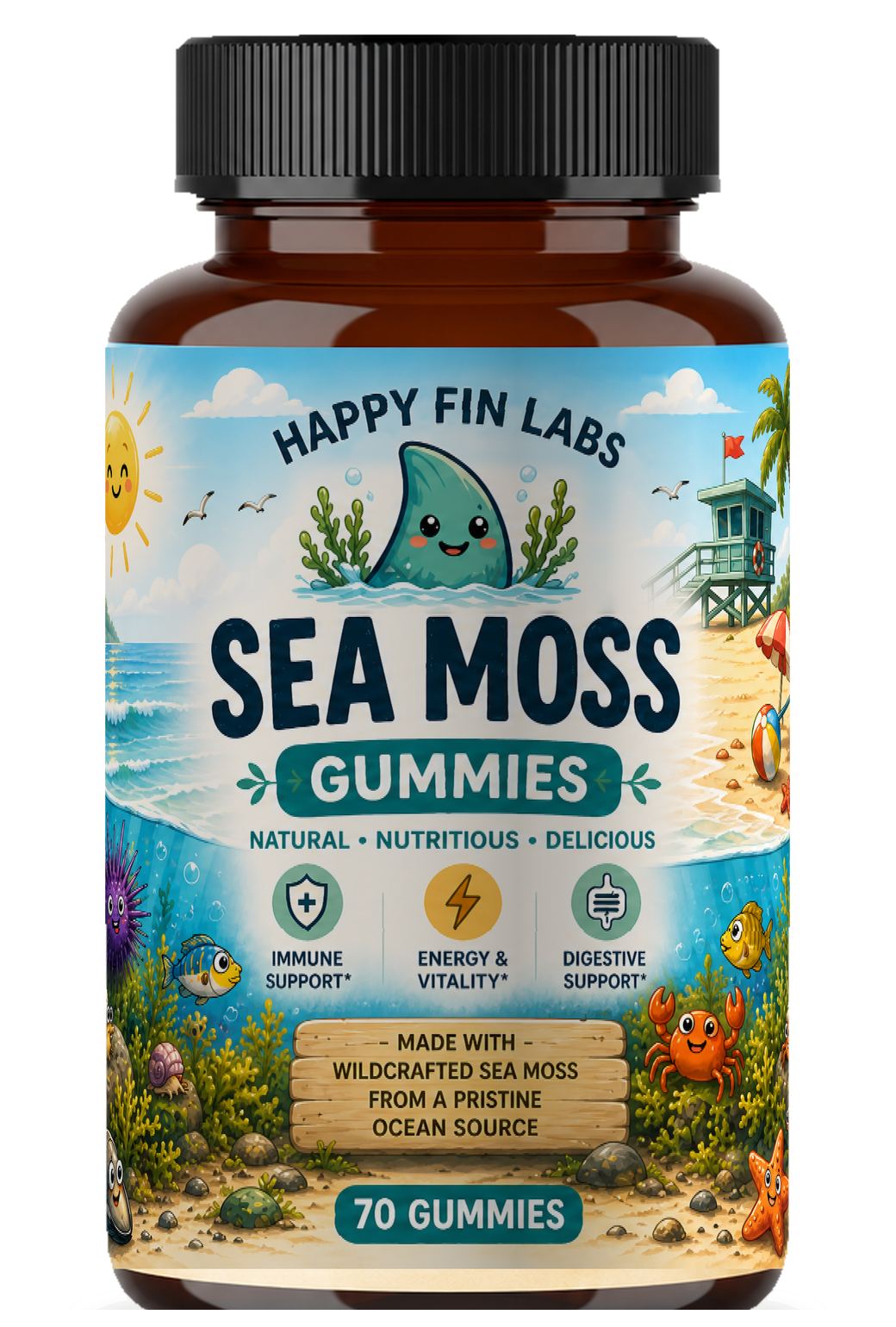 Happy Fin Labs Sea Moss Gummies bottle